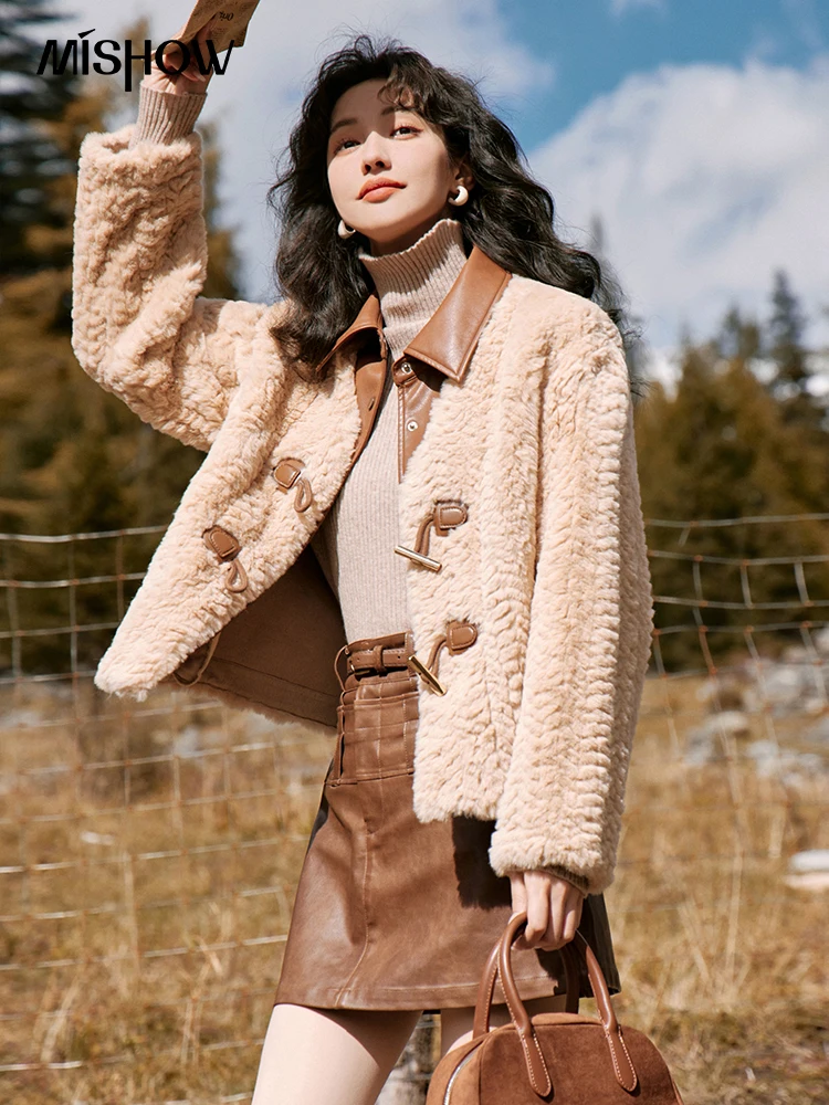 MISHOW Khaki Asymmetrical Coat Shell Flower Embroidery Lace-Up MXE49W0854