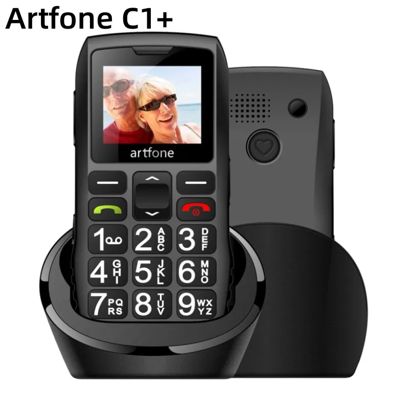 Bar Senior 휴대폰 무료 충전 도크 C1 큰 고무 키패드, 노인용 듀얼 심 원 키 SOS FM 1400mAh, Artfone C..