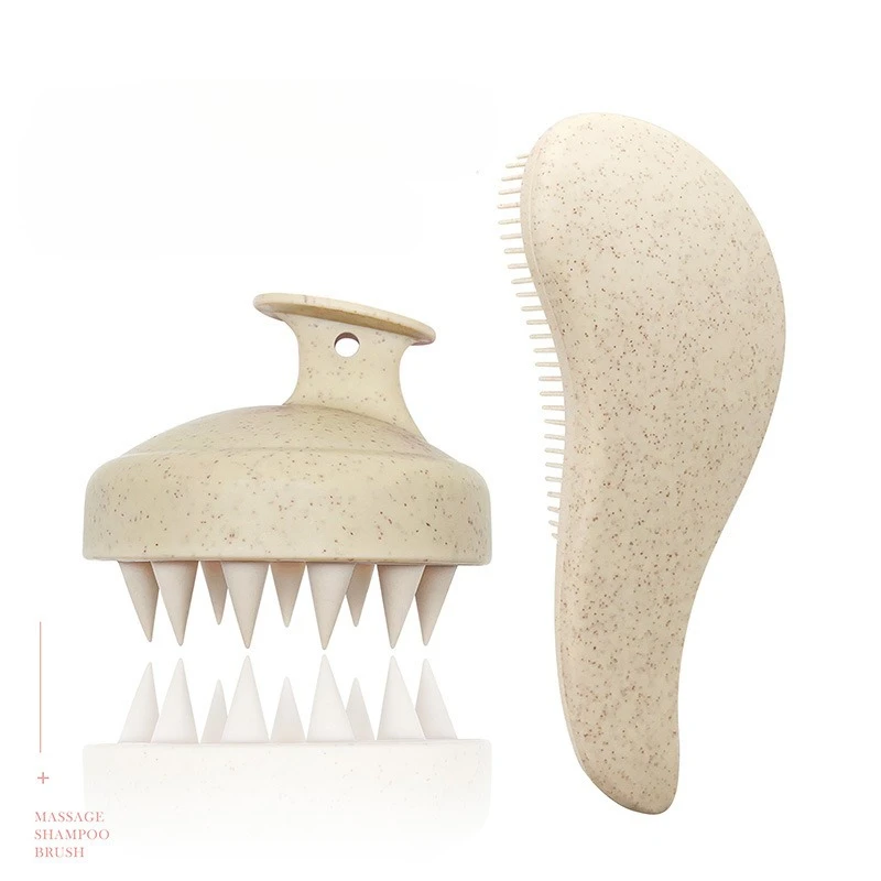 Cross-border hot-selling wheat straw comb set 2-piece hair styling comb shampoo comb massage silicone shampoo brush 14 Cross-border hot-selling wheat straw comb set 2-piece hair styling comb shampoo comb massage silicone shampoo brush - Image 2