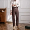 Spring Autumn Men 100% Linen Italian Naples Pants High Waist Straight Suit Trousers Fashion Lightweight Breathable Casual Pants 2