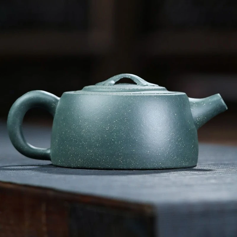 Yixing Purple Sand Mine Green Mud Bird Language Flat Well Fence Xishi Tea Pot Beauty Kettle Customized Zisha Tea Set Authentic 2