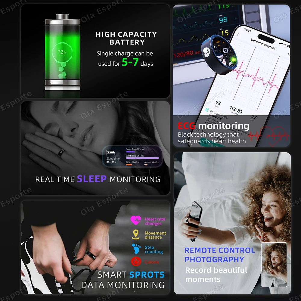 2026 Lovers Intelligent Smart Ring ECG Detection Blood Pressure,Heart Rate Ring,Body Temperature Waterproof Men Women Smartring 3