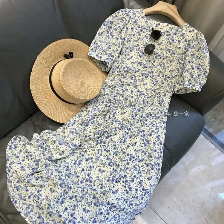 

Temperament waist slim drawstring floral dress
