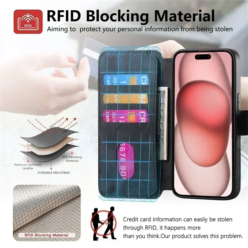 Versatile Magnetic Leather Flip Card Wallet Case with Detachable Design