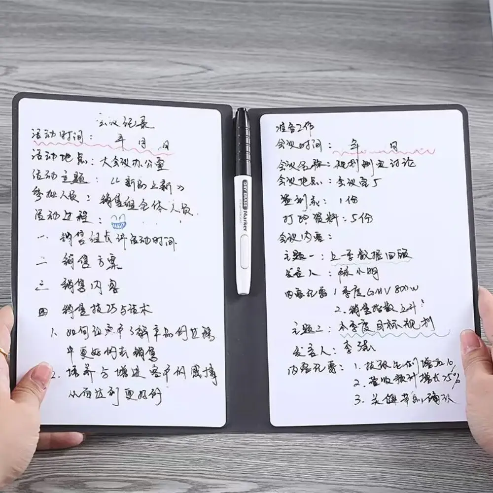 휴대용 주간 플래너 사무용품, A5 가죽 메모 패드, 화이트보드 노트북, 화이트보드 펜, 지우기 천 쓰기 보드