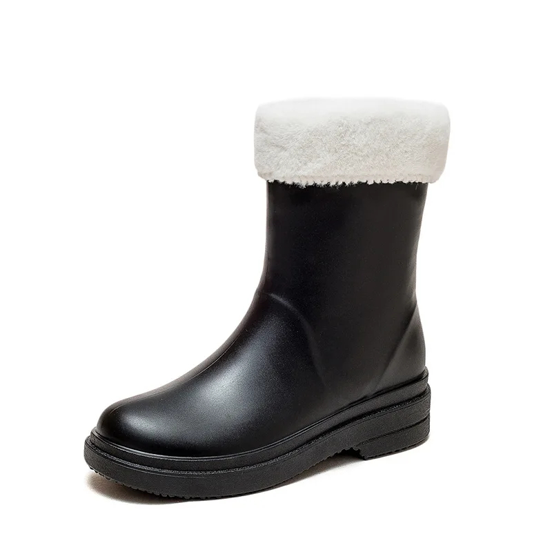 

Women Flat With Medium Rain Boots Outdoor Fashion Waterproof Non-Slip Work Shoes Round Toe Mid-Calf Rain Shoes