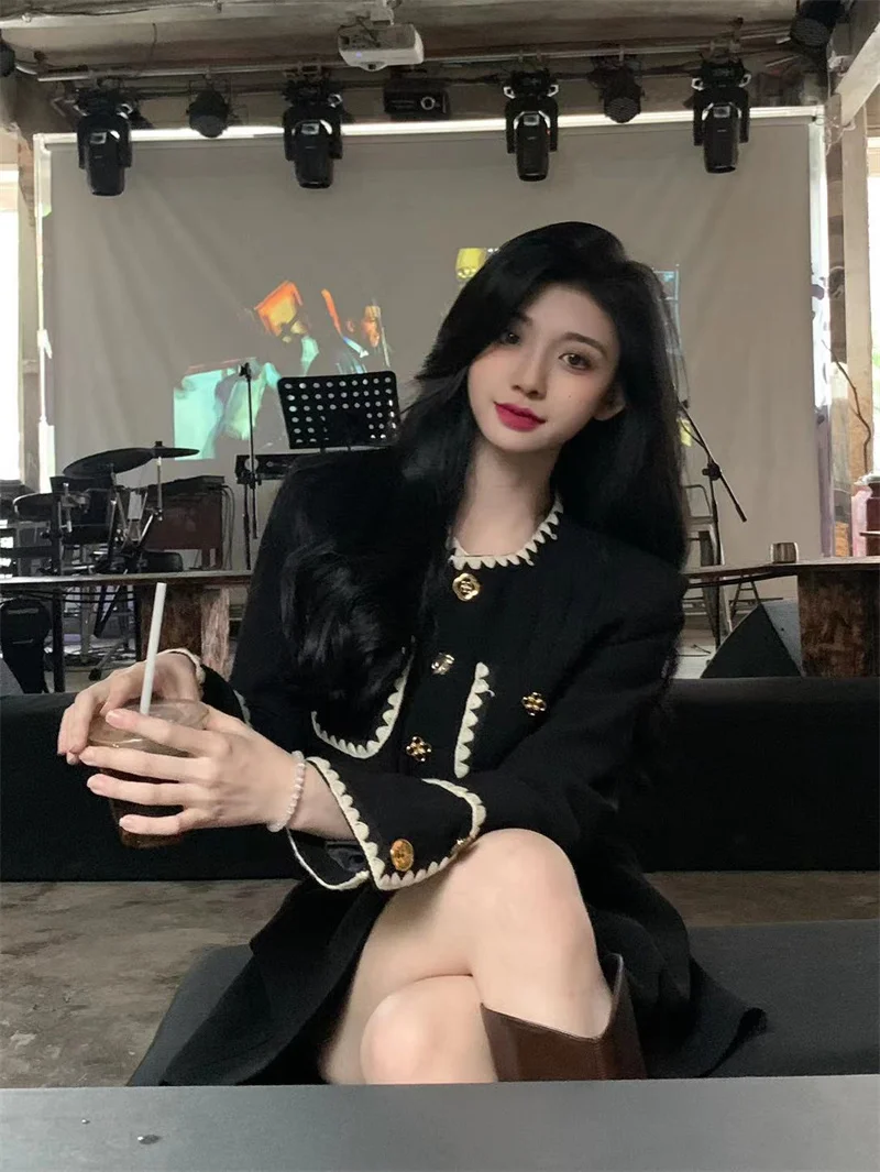 Autumn New Elegant Two-Piece Skirt Sets Women Korean Fashion Chic Crop Jacket Coat Solid Mini Skirt Female Clothing Y2K Outfits