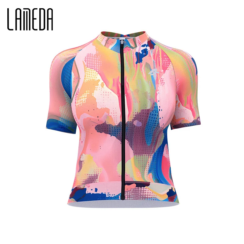 LAMEDA Professional Women's Cycling Short Sleeve Jersey Road Bike Top Shirts with Pockets Bike Jersey for Women MTB Clothing