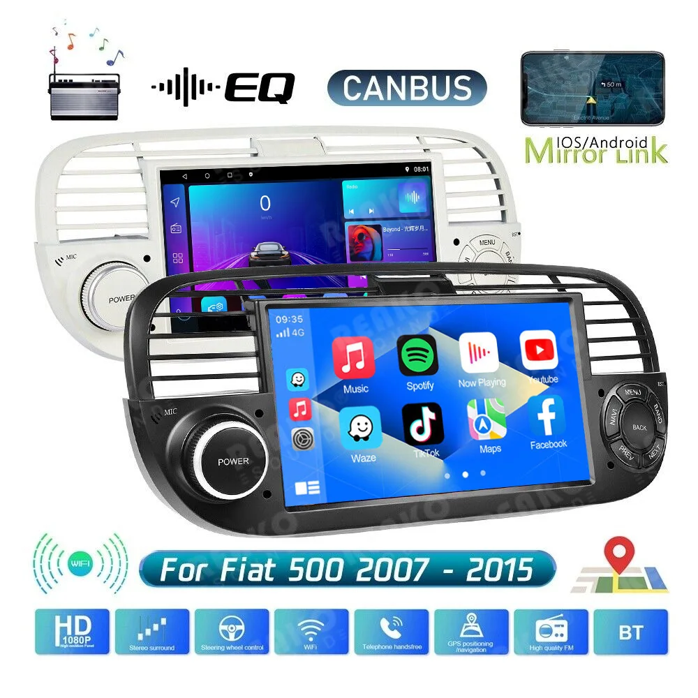 

X-REAKO 7 ''Android 12 автомобильное радио, стерео для Fiat 500 с GPS-навигацией, управление рулевым колесом, мультимедиа, Carplay & Auto BT WIFI