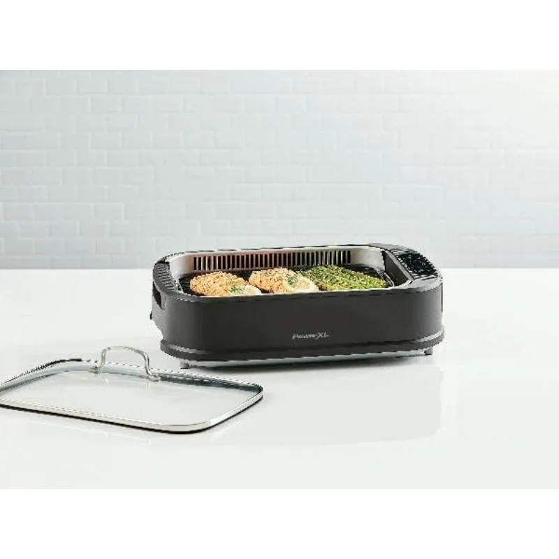 Smokeless Grill Family Size- with Tempered Glass Lid with Interchangeable Grill and Griddle Plate 22.1” X13.2” X 6.1 4