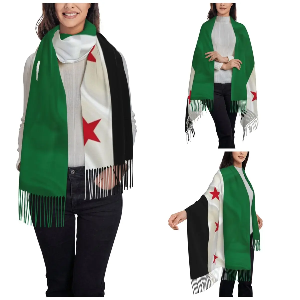 Syria Flag I Love Syria Scarf for Women Winter Warm Cashmere Shawl Wrap The Syrian Arab Long Scarves with Tassel for Daily Wear 2