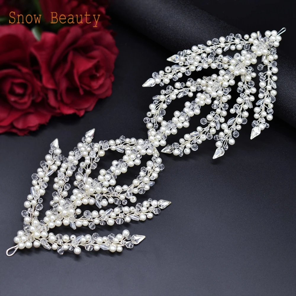 DZ076 Pearl Bridal Headband Crystal Bride Tiara Headpieces Silver Wedding Headdress Handmade Rhinestones Wedding Hair Jewelry