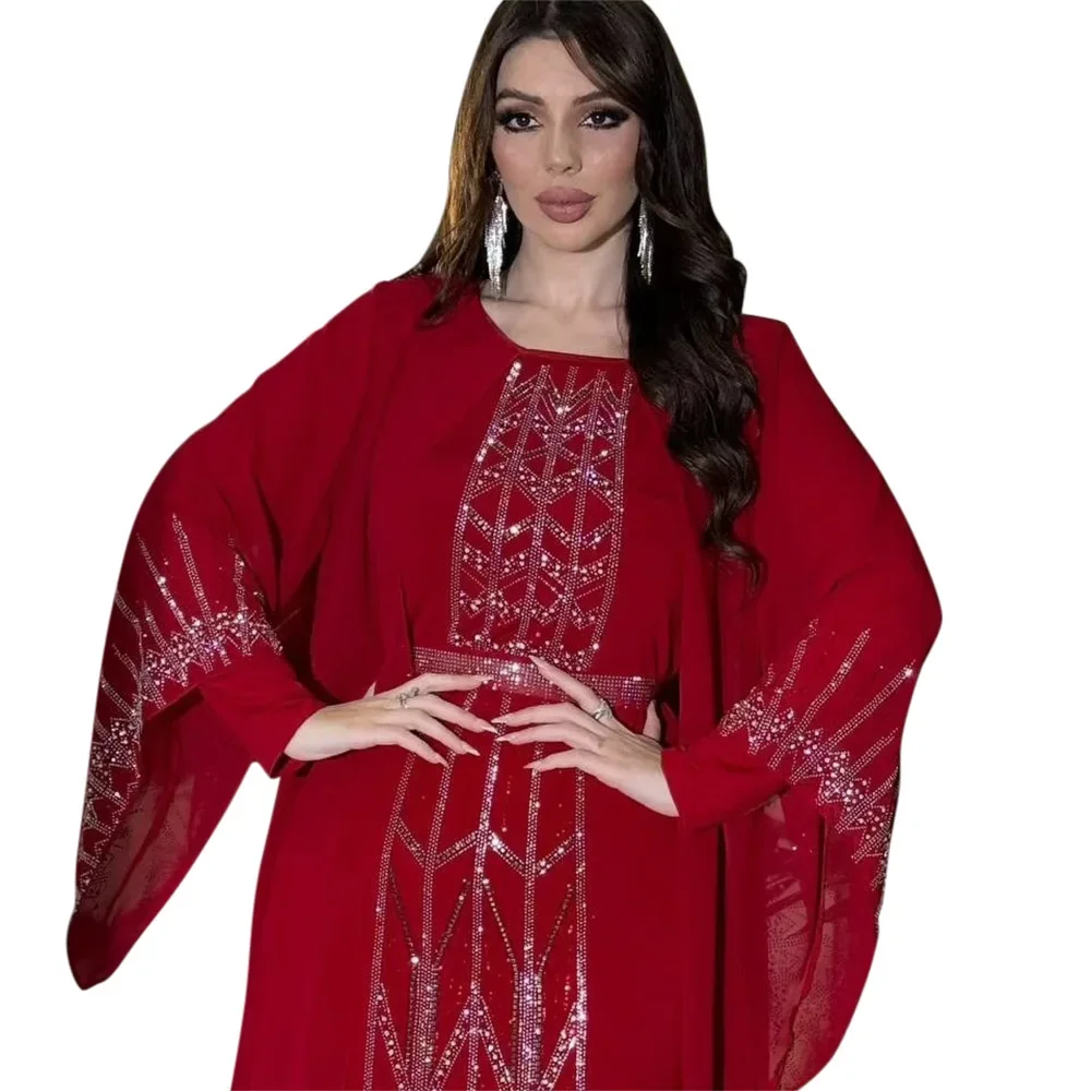 فستان قفطان بأكمام طويلة ورقبة على شكل حرف V للنساء المسلمات ، ملابس حفلات مسائية ، ملابس عباية ، ، الخريف ،