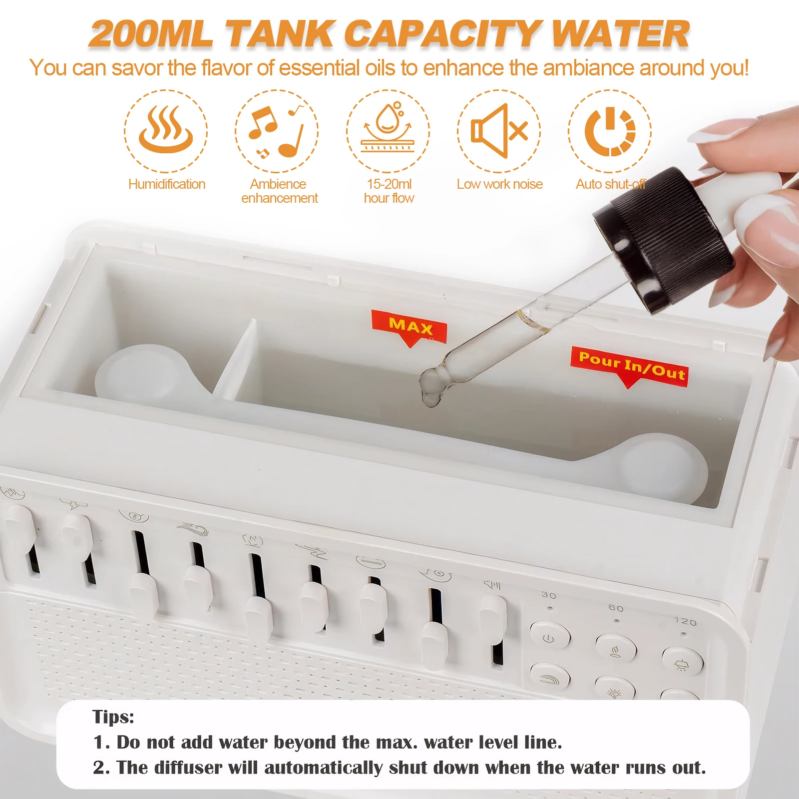 LED 수면 사운드 머신, 8가지 자연음, 휴대용 블루투스 스피커, 타이머, 에센셜 오일 가습기 (침실, 거실, 침대 옆)
