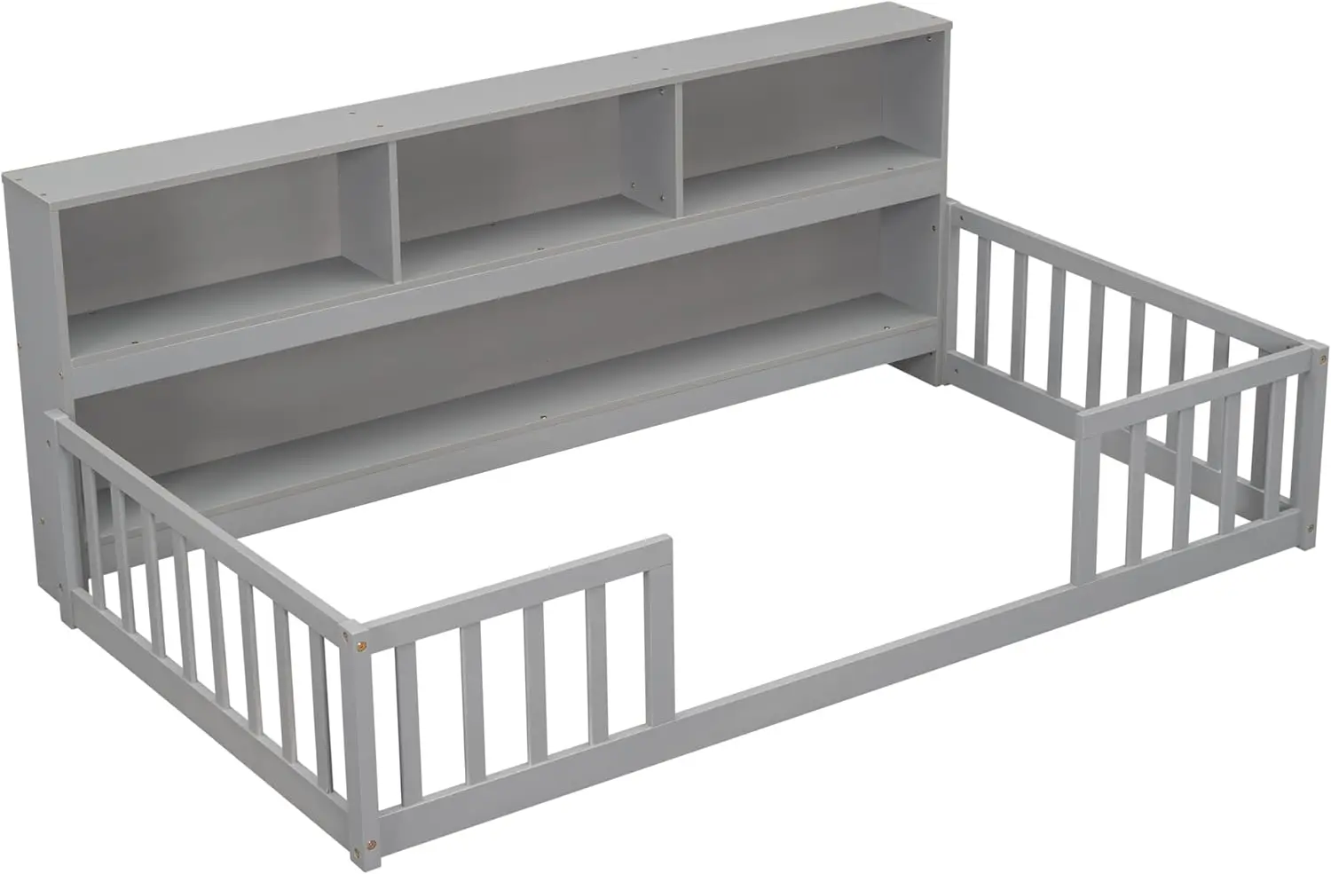 Kids Montessori Floor Bed,Twin Size Floor Bed with Bookcase and Shelves,Twin Bed Frame 6