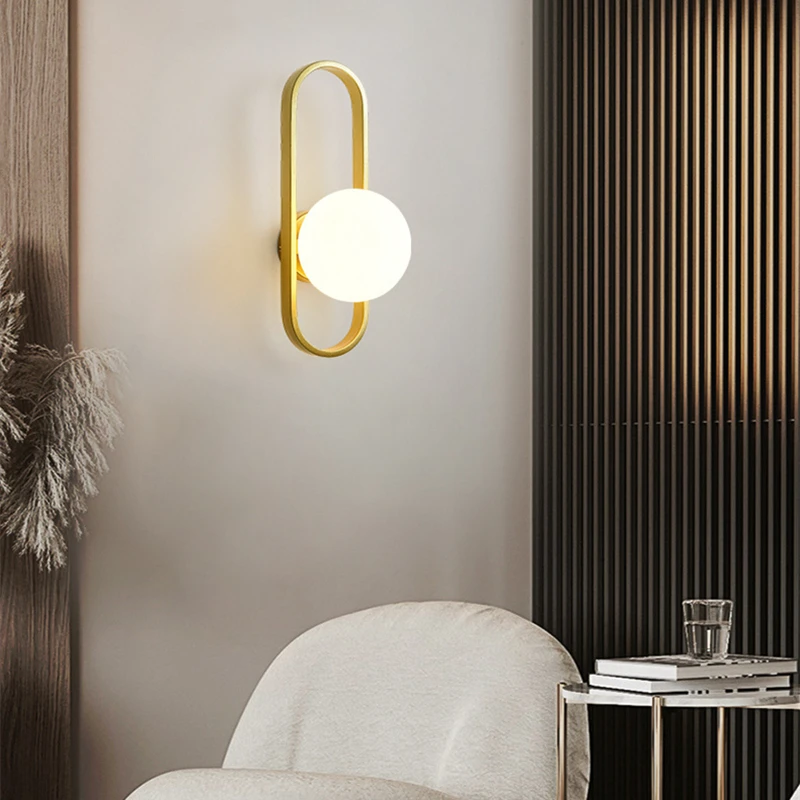 

Bedroom bedside wall lamp, glass lampshade, golden living room background wall lamp, staircase corridor balcony lamp