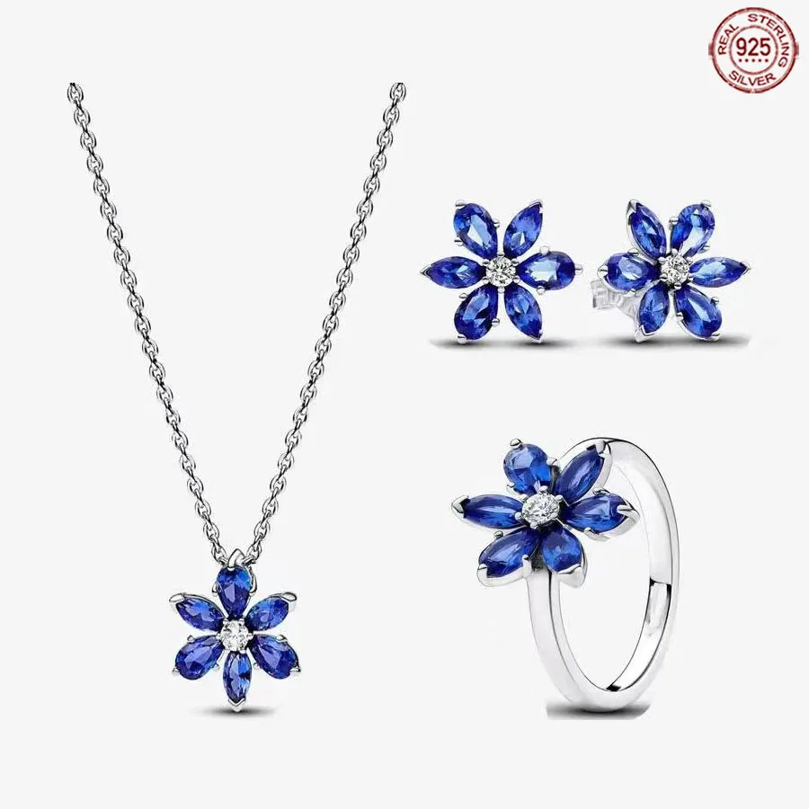 

Hot selling Blue Snowflake Series Classic Gemstone Women's Ring Necklace Bracelet Fit Original Design Jewelry Festival Gift