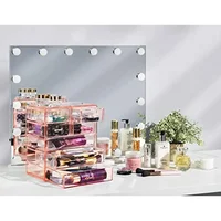 Cosmetic Organizer Set Acrylic Makeup Storage Bundle 7 Drawer Tower & 4 Drawer Jewlery Clear Pink Design Multipurpose 2