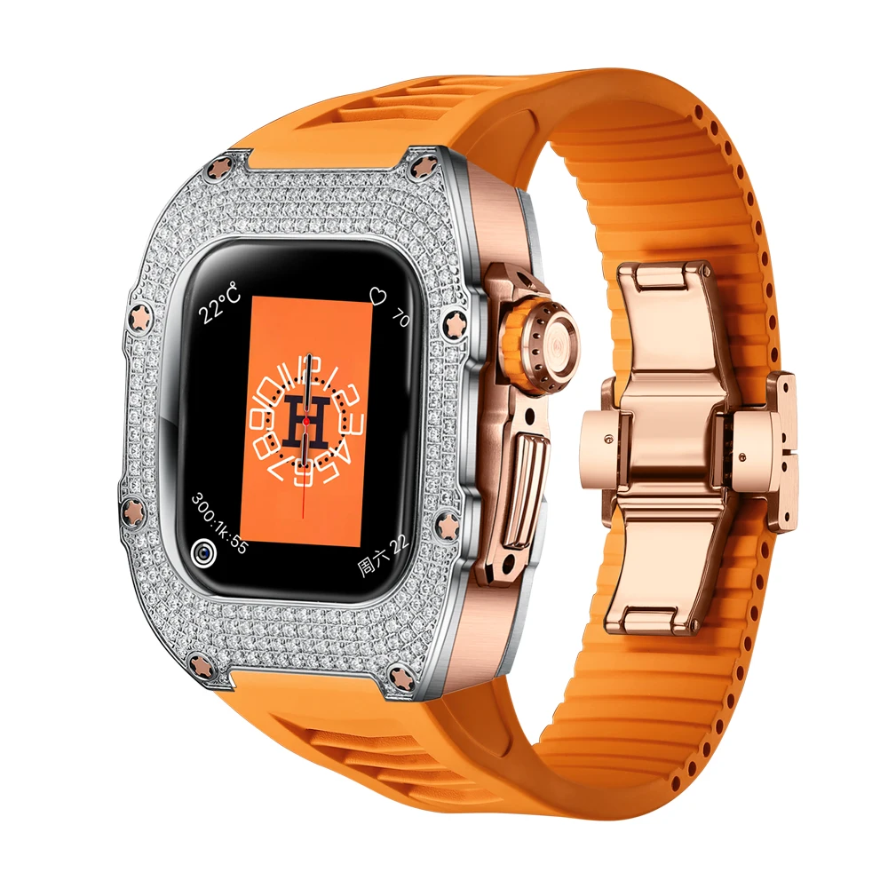 

Mod Kit for Apple Watch s9 8 7 41mm Luxury Titanium Diamond Inlaid Accessories Apply to s6/5/4 SE 40mm Case and orange band