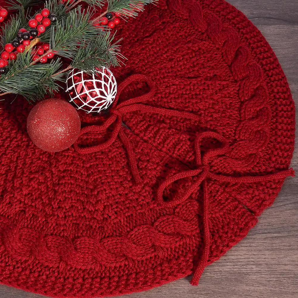 Christmas Knitted Tree Skirt Milk White Red Knitted Christmas Atmosphere Apron Christmas Tree Decorations Accessories