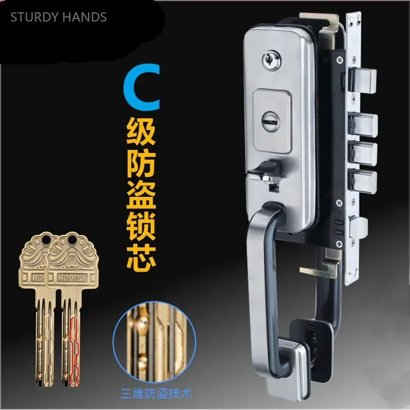 Stainless Steel Old Anti-theft Door Lock Double-sided Handle Lock Body Set with Key Household Hardware Door Locks