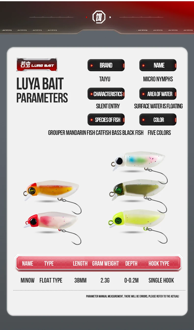 TAIYU Luminous Micro Minnow Bait 2.3g Spinners Artificial Hard Fishing Lure Topwater Crankbait Tackle for Bass Trout