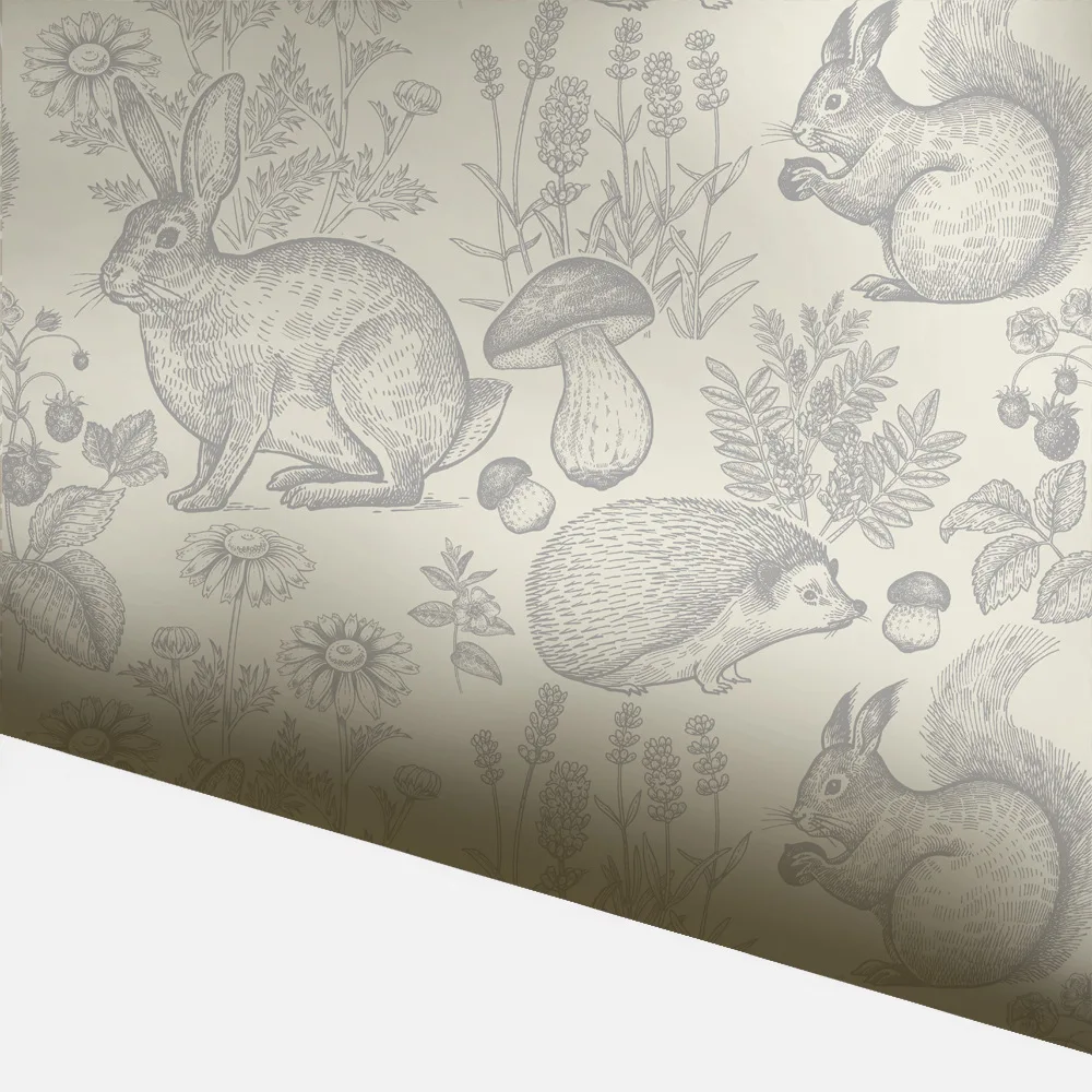 Forest Plant Animal Wallpaper Mushroom Fox Rabbit Peel & Stick Wallpaper Removable Self Adhesive Cartoon Wallpaper for Baby Kids beibehang papel de parede custom wallpaper fresh natural forest big tree animal whole house background wall 3d wallpaper