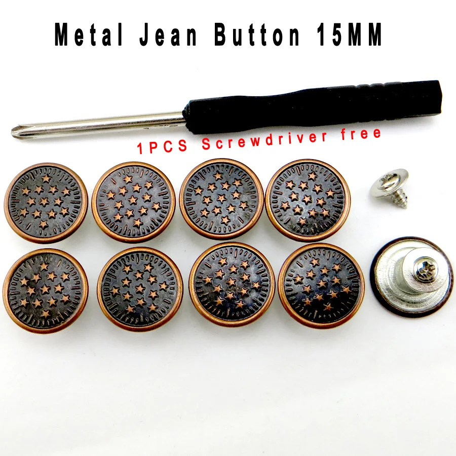 20pcs Replacement Jeans Buttons 15mm No-Sew Nail Removable Metal Jeans  Button Repair Combo Thread Rivets and Screwdrivers