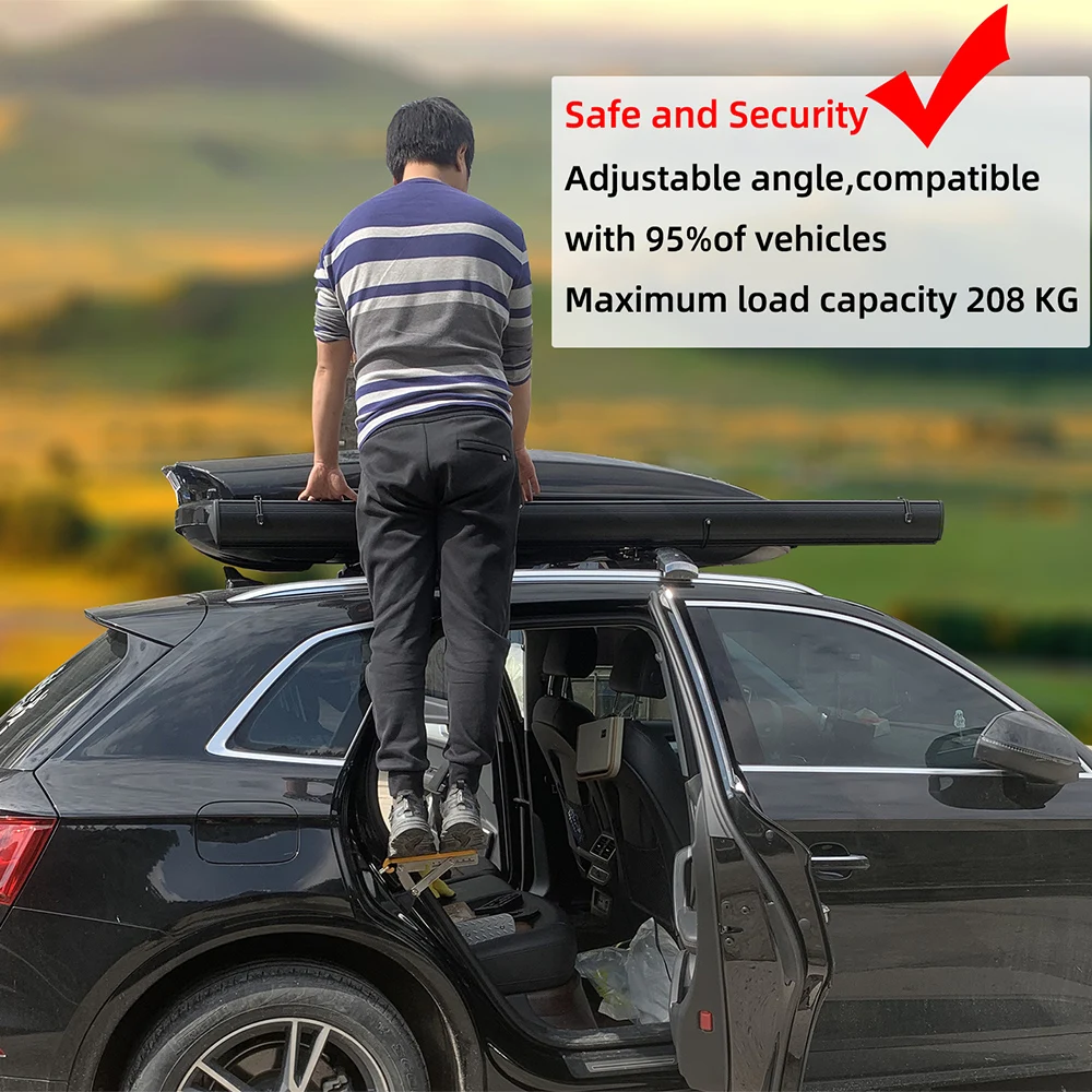 Universal 440 Lbs Aluminum Car Roof Rack Step Fit Door Latch Rooftop Up Hook Stand Pedals Most SUV Pickup Accessories