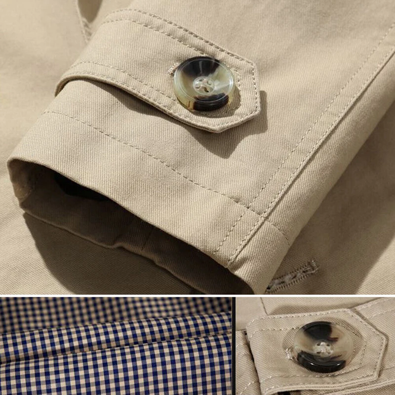 Men's Solid Color Windbreaker Coat Mid-length Fashion Casual Button Jacket Tops Business Office Commuter Trench Coat Outerwear