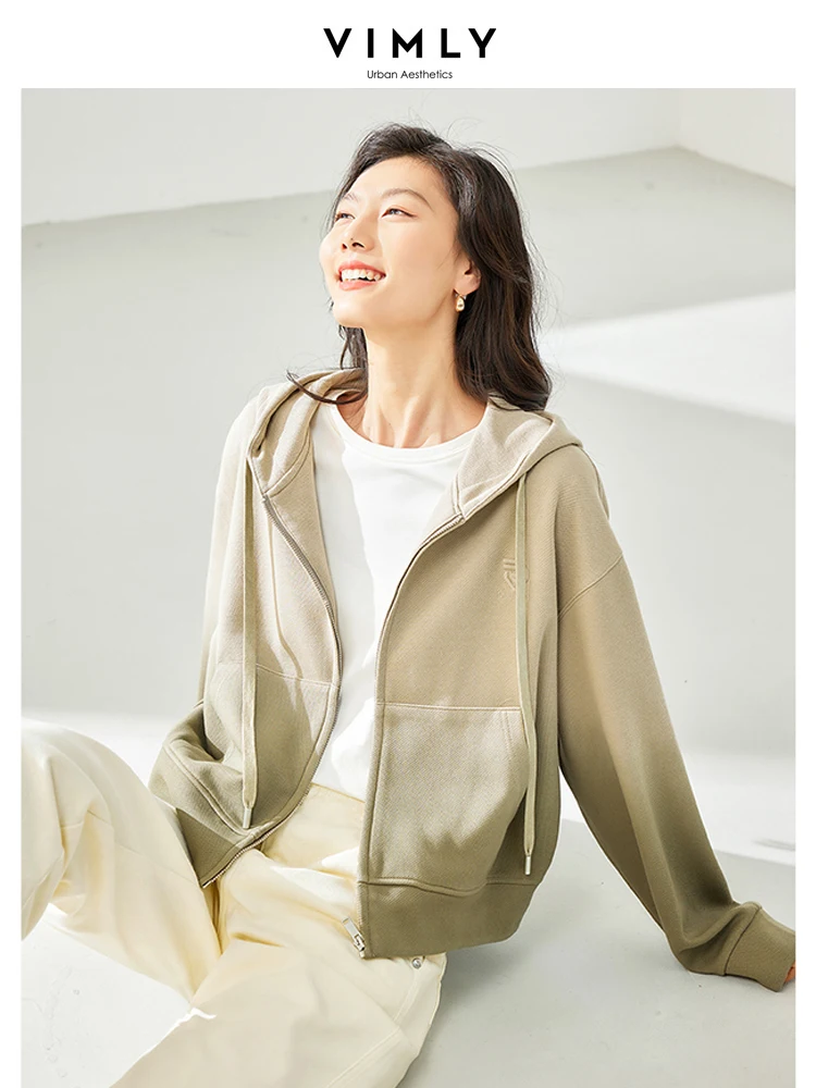 Vimly Gradient Zip Up Hoodies Women's Sweatshirts 2024 Spring Casual Straight Long Sleeve Full Zip Hoodies Woman Clothing 16081