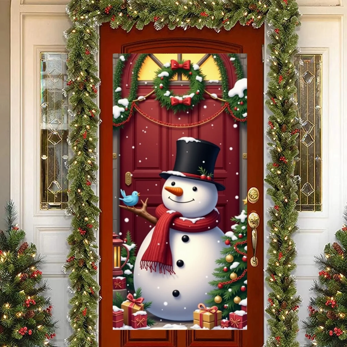 Couverture De Porte Bonhomme De Neige De Noël, Bannière 90x180cm