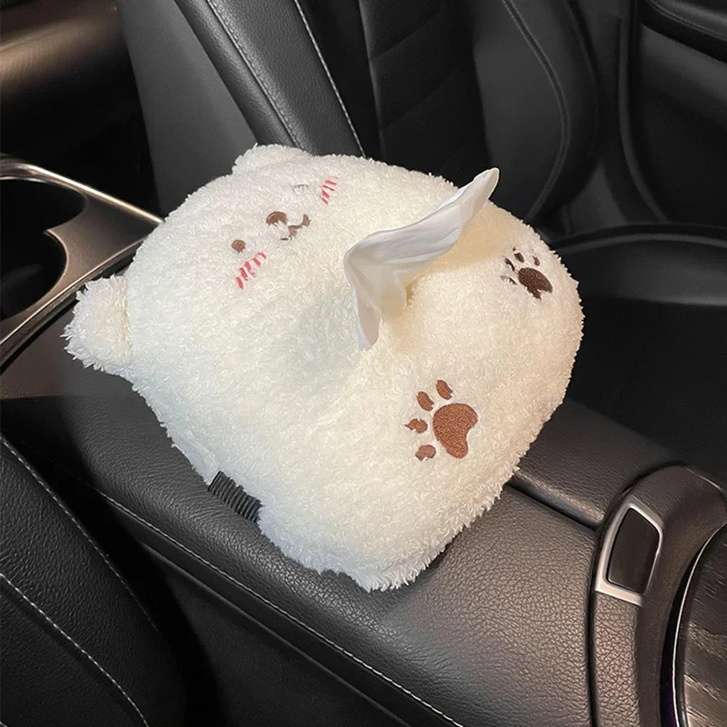 Car Tissue Box Cute Plush Animals Napkin Tissue Paper Holder Portable Drawer Box Car Seat Back Armrest Box Tissue Boxes Bag 2