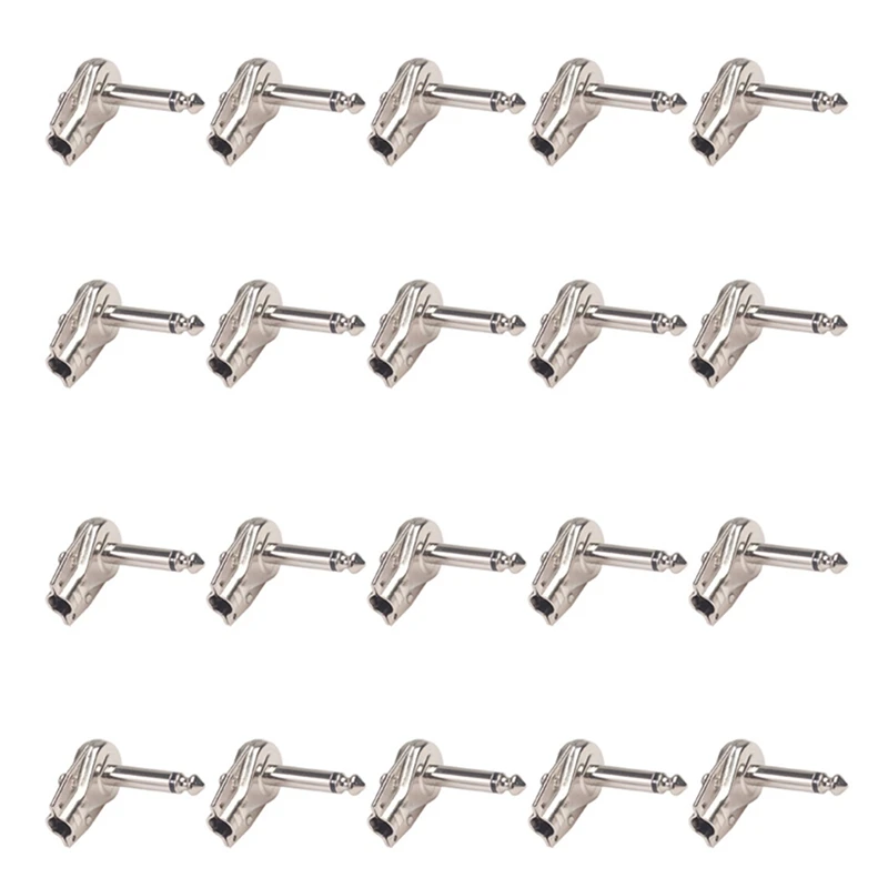 

20Pcs 90Degree Right Angle 6.35 Mm Mono 2 Pole Jack Plug 6.35Mm Guitar Phono Pancake 1/4 Inch Connector,Silver