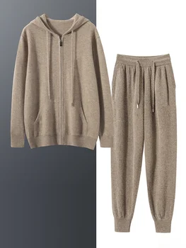 Felpa con cappuccio da uomo in puro cashmere al 100% in due pezzi, tuta sportiva per il tempo libero, moda business di fascia alta per l'autunno e l'inverno 1