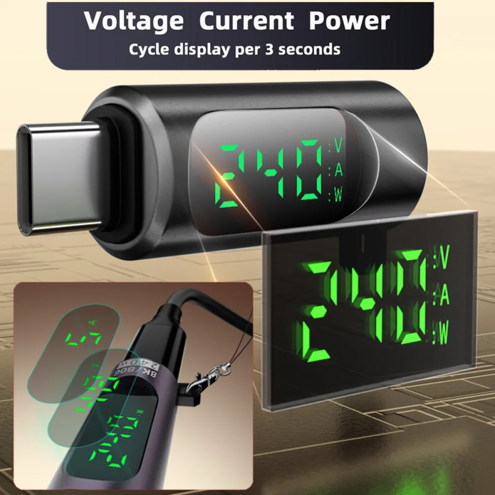 2개입 USB C-USB C(남성-여성) 어댑터 전력계 테스터 전압 전류 LED 디지털 디스플레이 80G 아이폰 맥북용