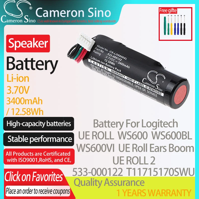 Batteria Cameronsino Per Logitech Ue Roll Ws600Bl Ws600Vi Ue Roll 2 Ue Roll Ears Boom Adatto A Logitech 533-000122 Batteria Per Altoparlanti