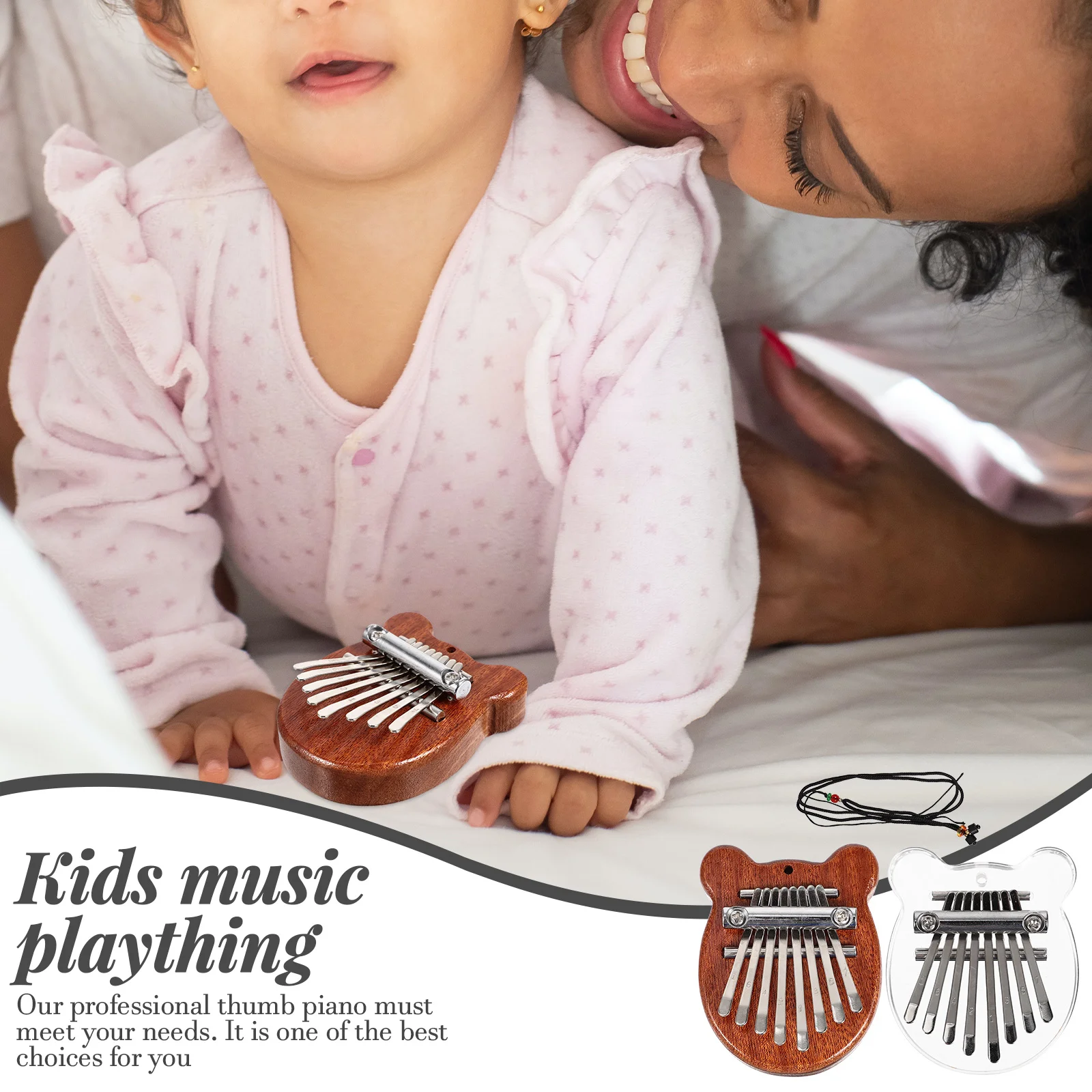 2 Pcs Miniature 8 Tone Thumb Instruments Portable Kalimba Cute Cartoon Kids Music Plaything Beginner Finger Mini