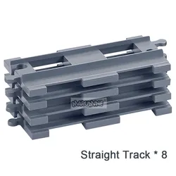 8PCS Block Train Track Set with Railway Switch and Crossover Parts - Big Size Building Bricks Accessories (Straight Tracks x 8)
