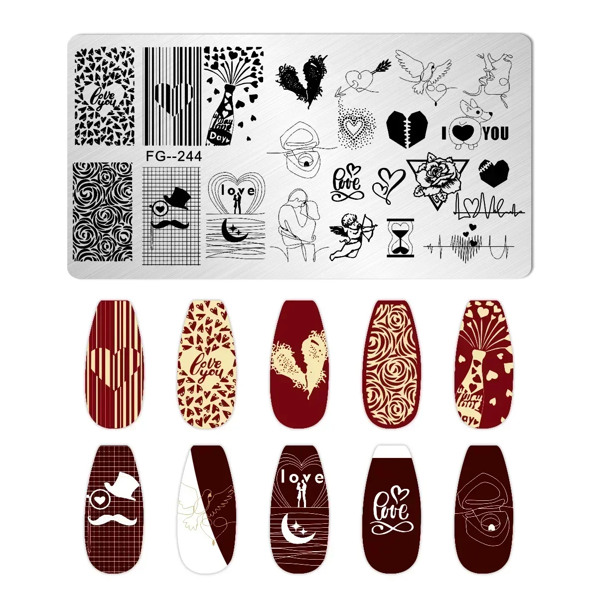 1 Piece Wedding Nail Art Stamping Plates Hearts Rose Flowers Design Valentine's Day Nail Art Design Nail Templates 6