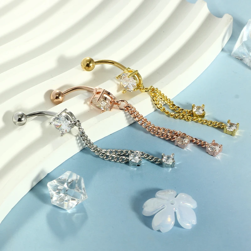 wholessales belly button piercing stainless steel chain dangle navel rings for women 6 color choose