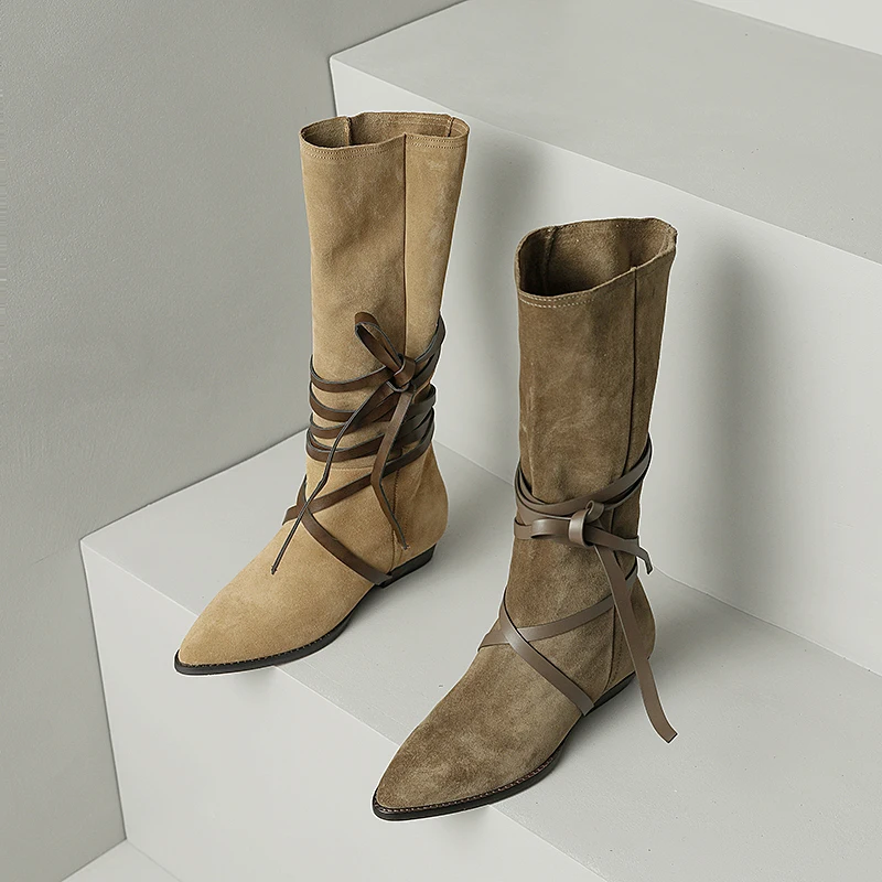 

Women Boots Shoes Thick Heels 2cm Genuine Leather khaki Brown Casual Chelsea Boots Comfortable Elegant Chelsea Pointed Toe Y57
