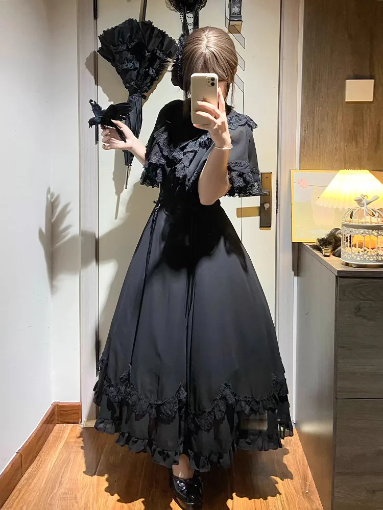 French Elegant Sweet Bowknot Lace Trim Patchwork Midi Dress Women Slim Waist Chic Designer Dress Female Fairy Party Outfits