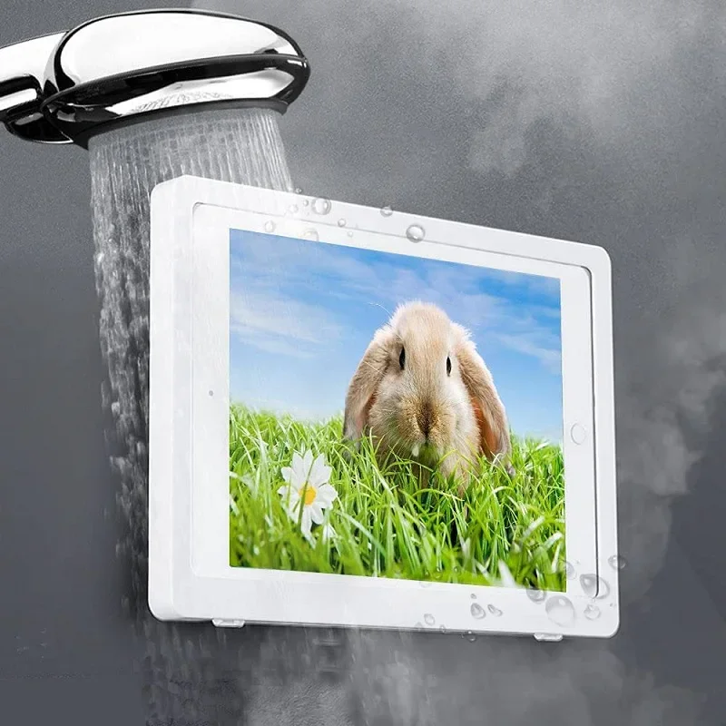 Rotating Waterproof Bathroom Wall Mounted Ipad Tablet Holder Box Touch Screen Bathing Sealing Storage Case Shower Bracket 6
