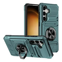 Enhanced Card Holder Phone Case with Rotating Ring Kickstand and Heavy Shockproof Wallet Cover - Samsung A26 (Light green)