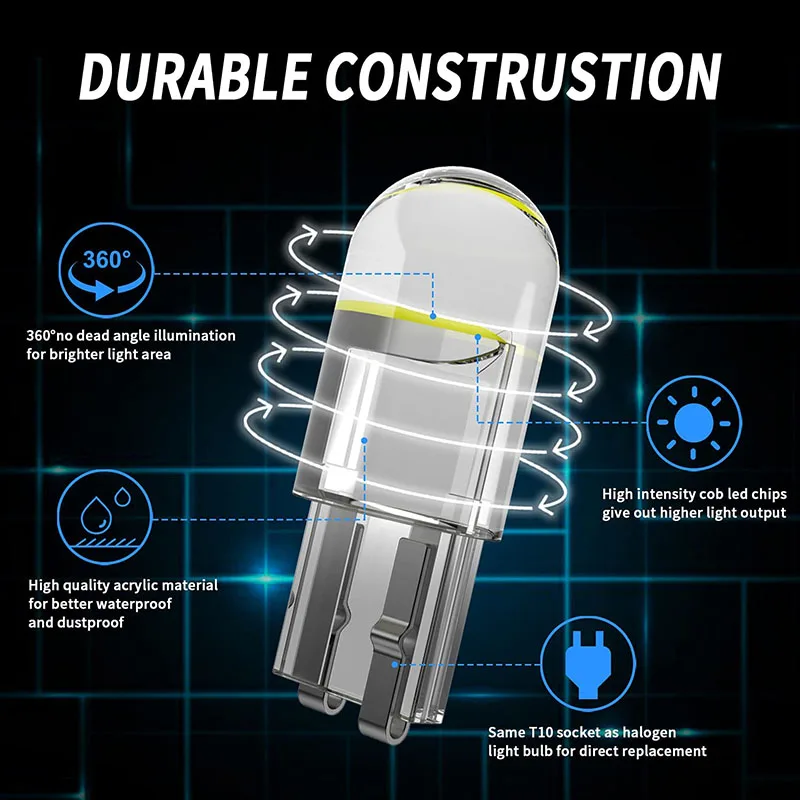 Ampoule LED de Signalisation de Voiture, COB T10 W5W 5W5 12V 7500K, Blanc, NikAuto, avant, Lecture, Porte, Cartes, Coffre, Planner, Plaque, Lampes, 10 Pièces