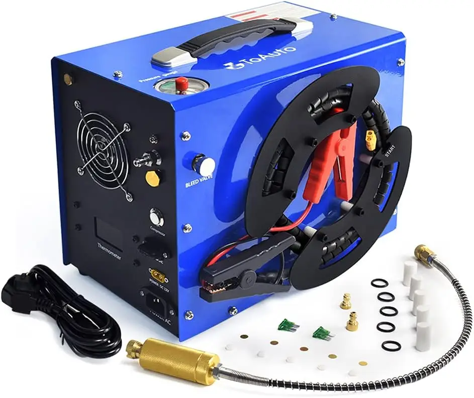 

TOAUTO A3 PCP Air Compressor, Unique Vertical+Wire Spool Portable Design, Auto-Stop, Oil/Water-Free, 4500Psi/30Mpa, 8MM