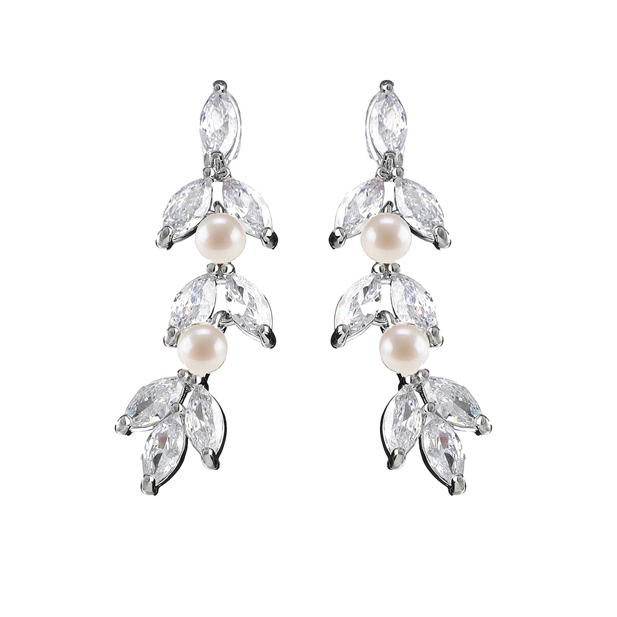 Bridal bridesmaids cubic zirconia wedding pearl crystal pendant earrings women's jewelry gift