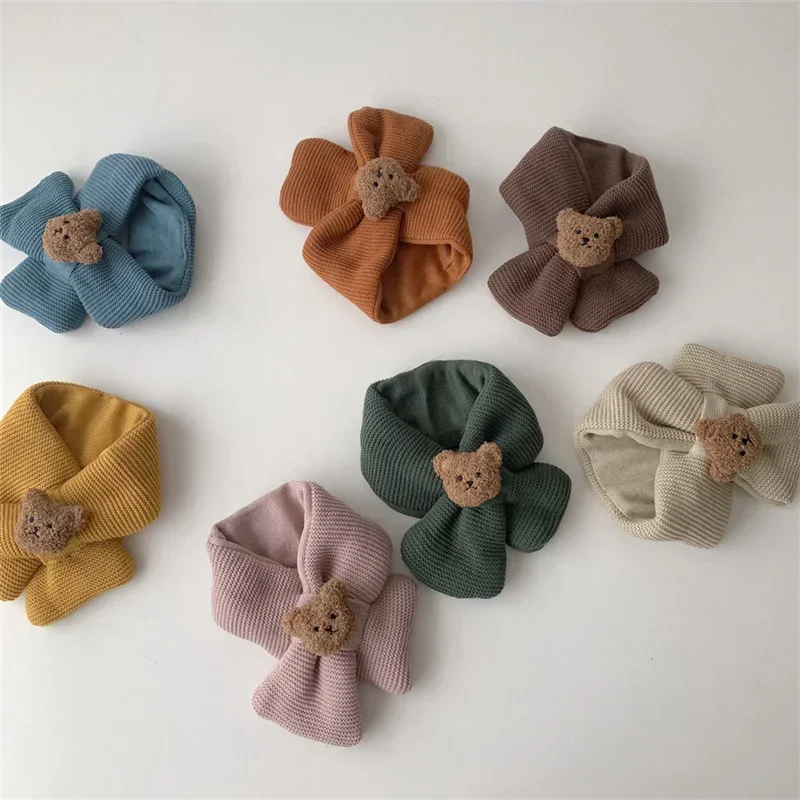 가을 겨울 귀여운 곰 뜨개질  스카프,  턱받이 양모 뜨개질, 다용도 따뜻한 어린이, 소년 소녀,  목도리