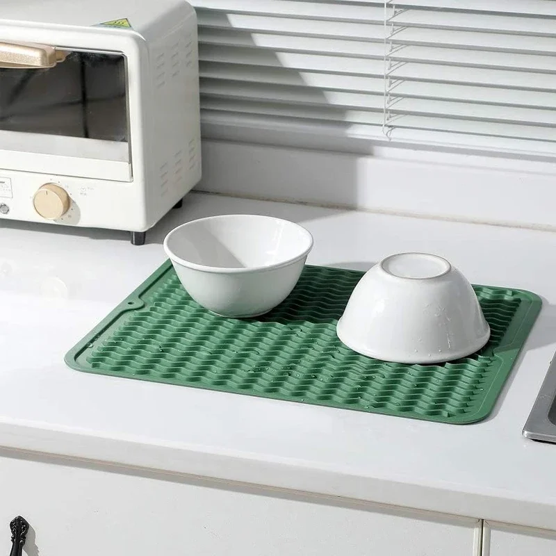 Silicone Dish Drying Mat Countertop Drainer Mat Non-slip Heat Resistance  Dry Mat Fridge Drawer Liner Kitchen Accessories